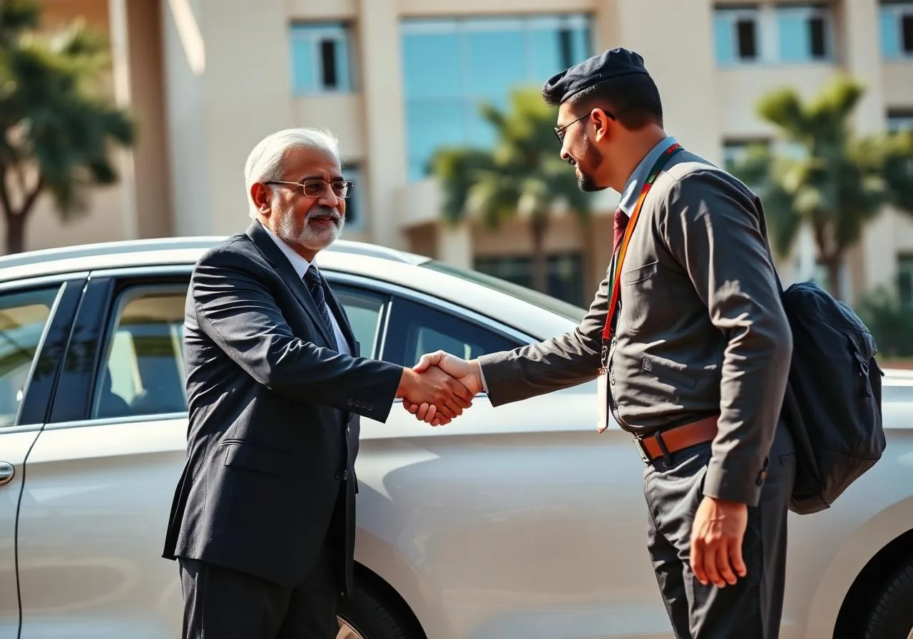 Government official with travel service representative